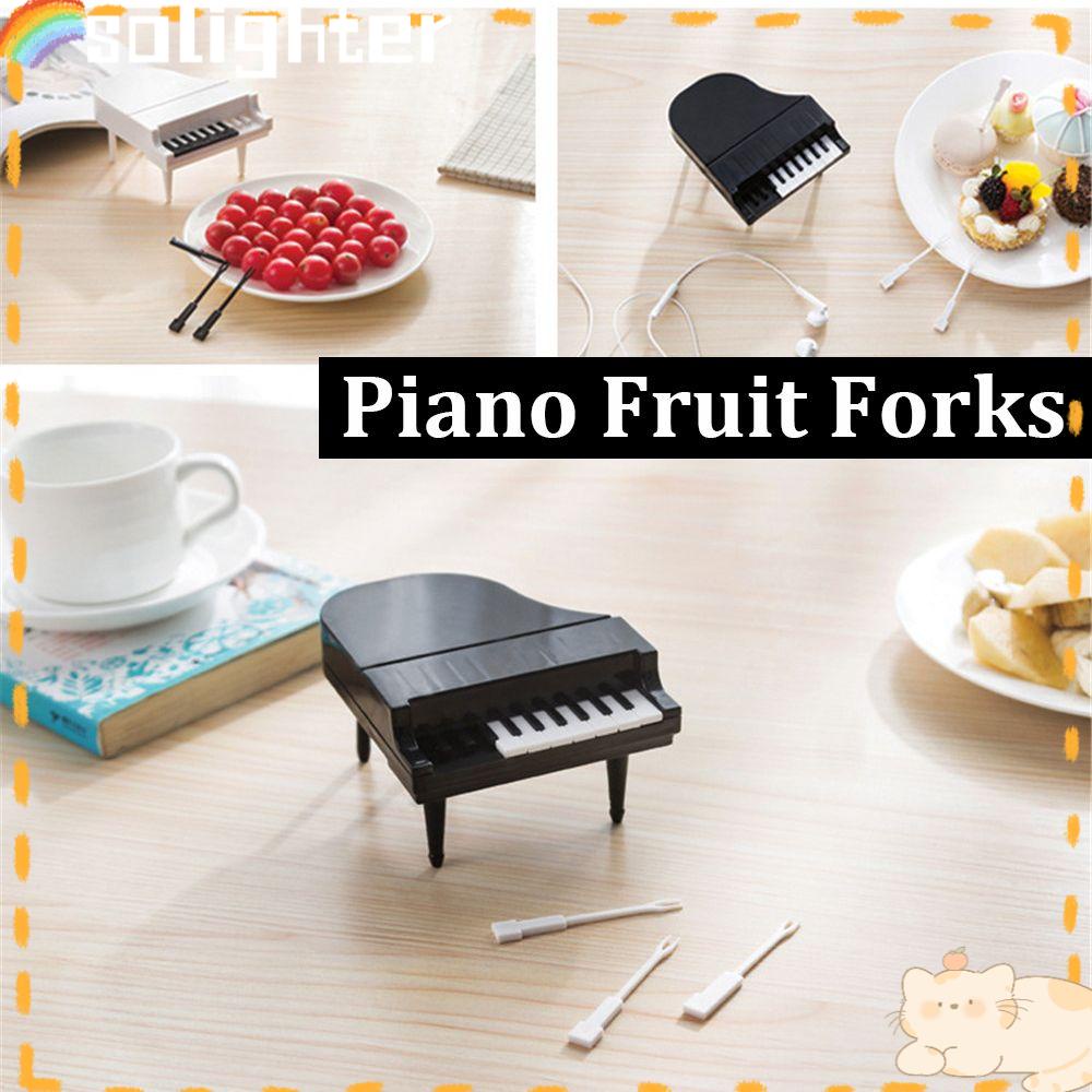 Solighter 1set Anak Buah Garpu Hadiah Dessert Plasic Tableware Reusable Kartun Kreatif Piano