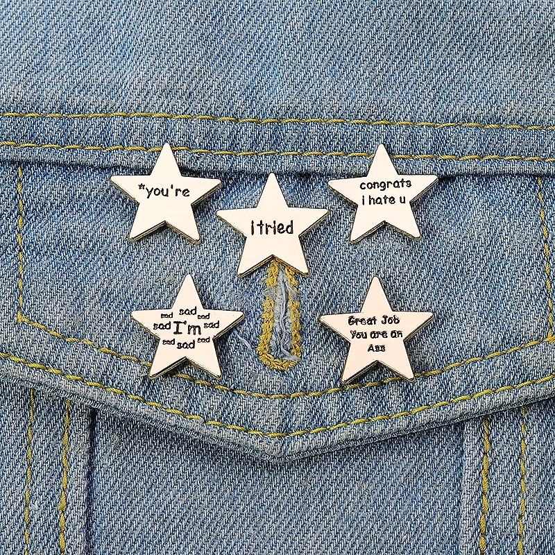 Warna Emas Bintang Enamel Pin Kreatif I Mencoba Surat Pentagram Bros Lencana Laple Pin Lucu Perhiasan Hadiah Untuk Anak-Anak Teman