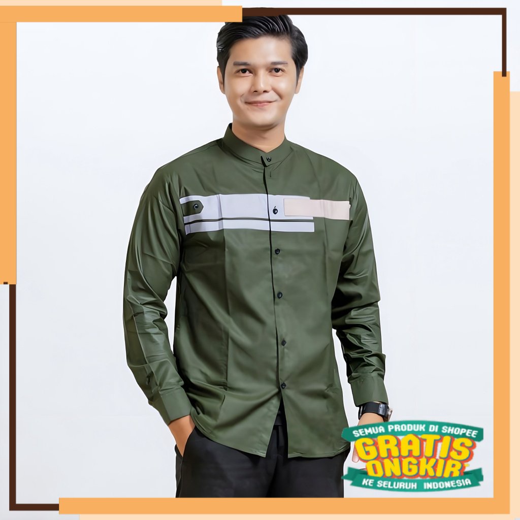 SERIES RAMADHAN FITRI RAYA Loober - Baju Koko Pria Hadroh Kombinasi Motif Yordan Lengan Panjang Warn