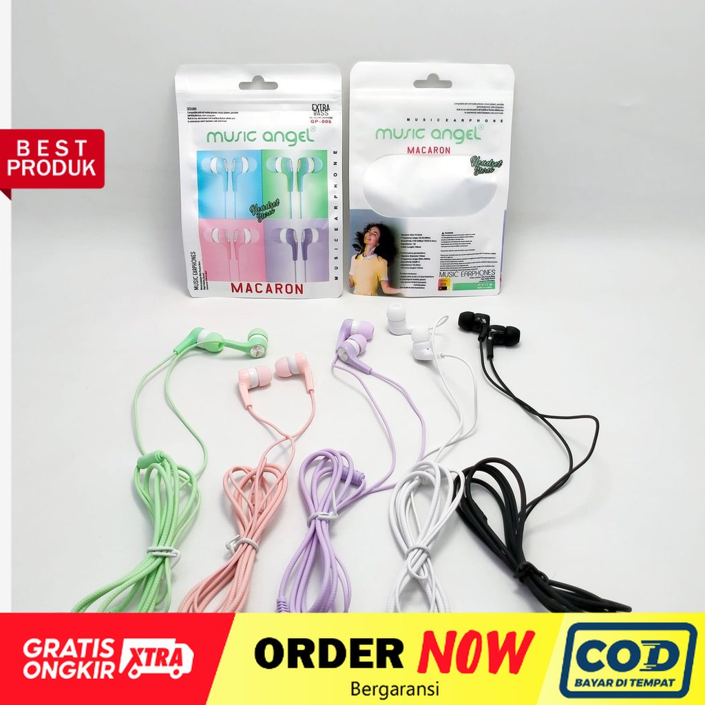 Headset earphone mega bass music angel macaron 01 Mp3 stereo extra hp - dinno.id