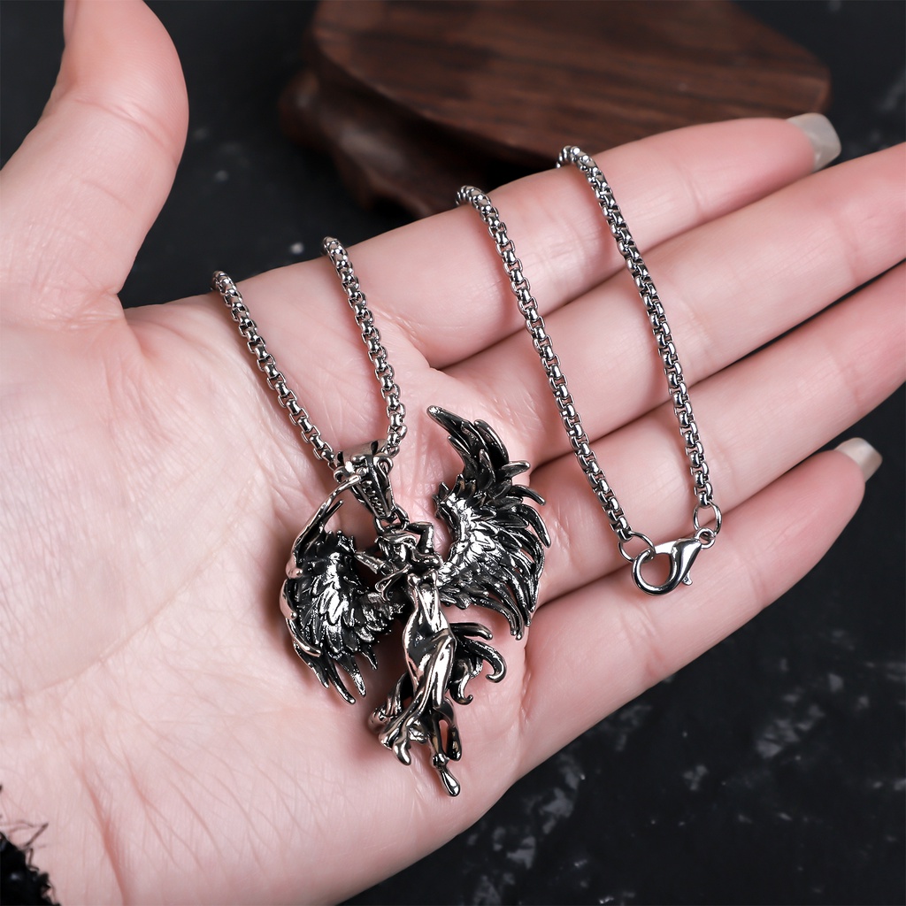 Desain Kreatif Succubus Malaikat Liontin Kalung Pria Dan Wanita Tren Fashion Punk Aksesoris Jalan