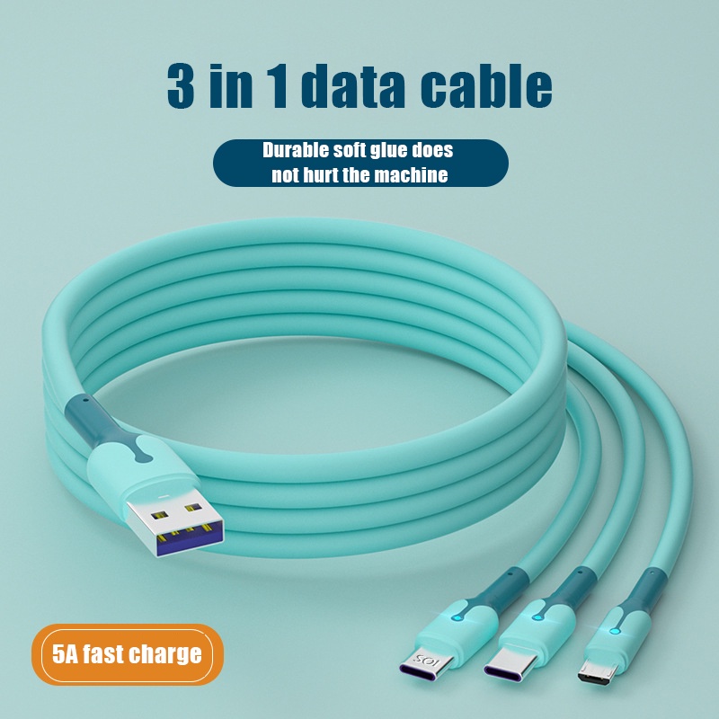 3in1 Silikon Cair 5A Kabel Pengisian Cepat Dengan Lampu 1.2M Smart Belt Lamp Data Line Untuk Model Pengisian Cepat Android Tipe C