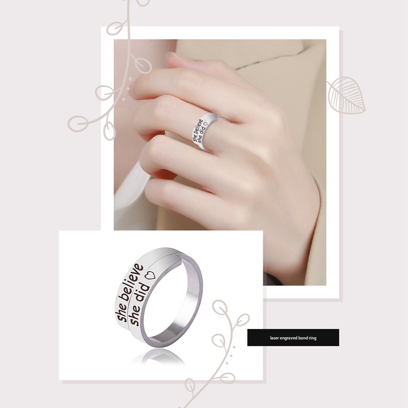 Cincin Anti Karat Wanita Pria Punk Believe Engrave Letter Ring Cuff Dorong Perhiasan Belive Yourself Hadiah Terbaik