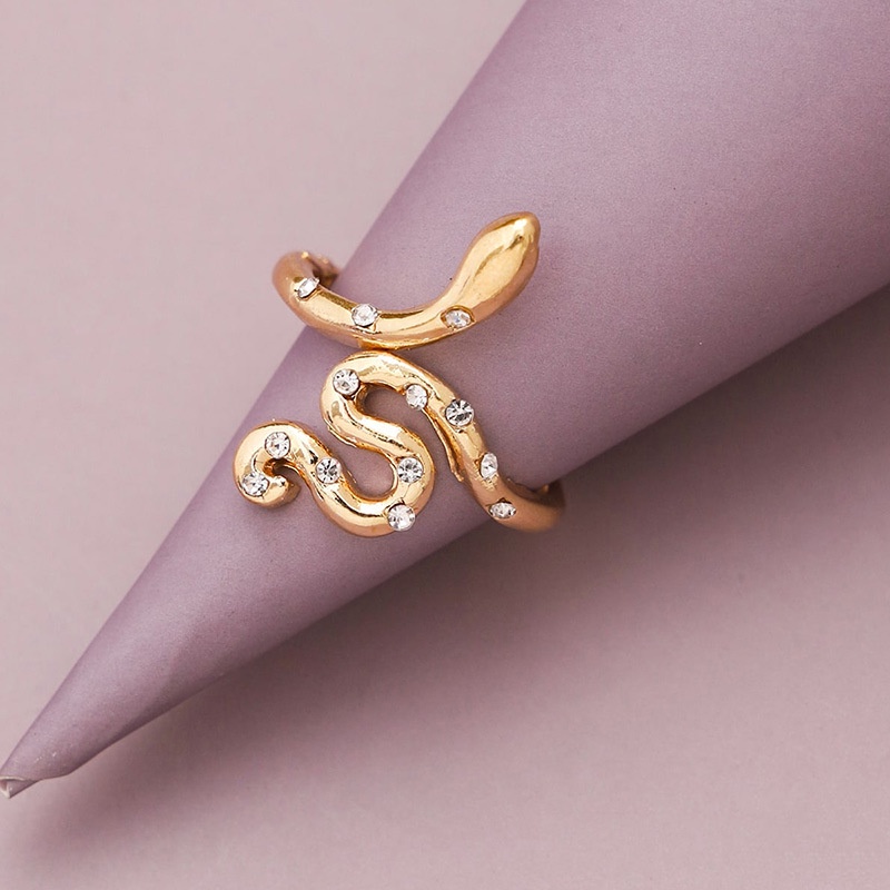 Desain Fashion Retro Ular Cincin Kepribadian Hewan Kecil Yang Lucu Pembukaan Berlian Emas Snake Ring