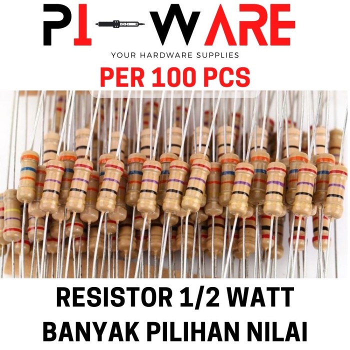 Paket Isi 100 Pcs Resistor Carbon Film 1/2 0.5 Watt Banyak Nilai Ohm