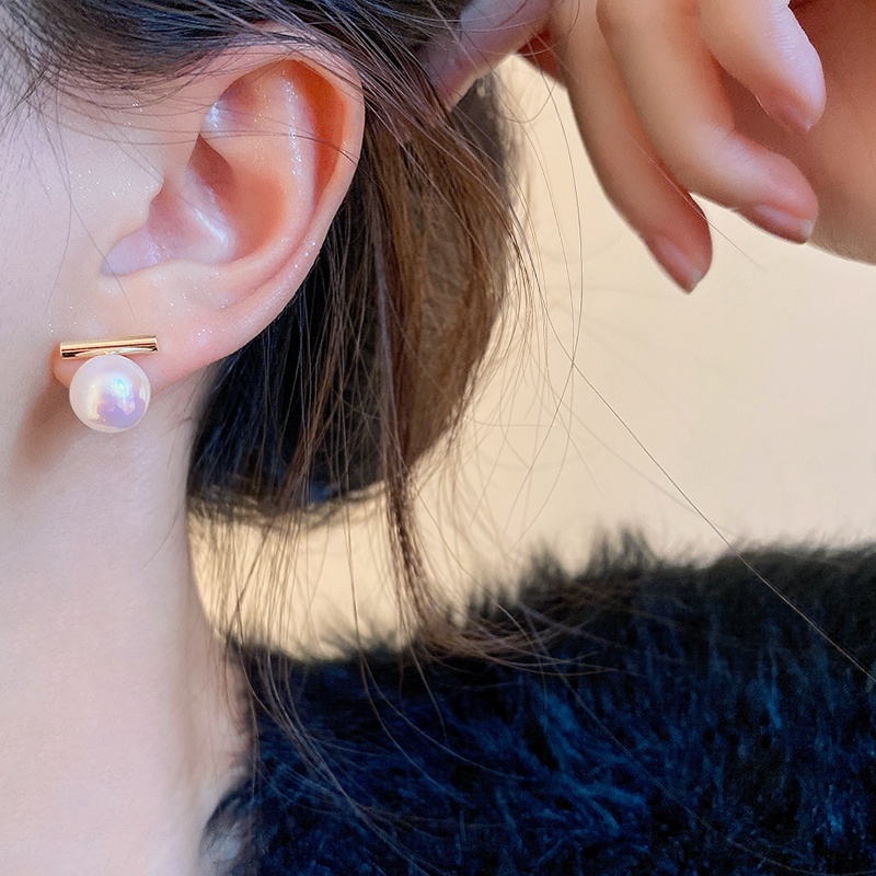 Anting Mutiara Warna-Warni Bentuk T Untuk Wanita Aksesoris Korea