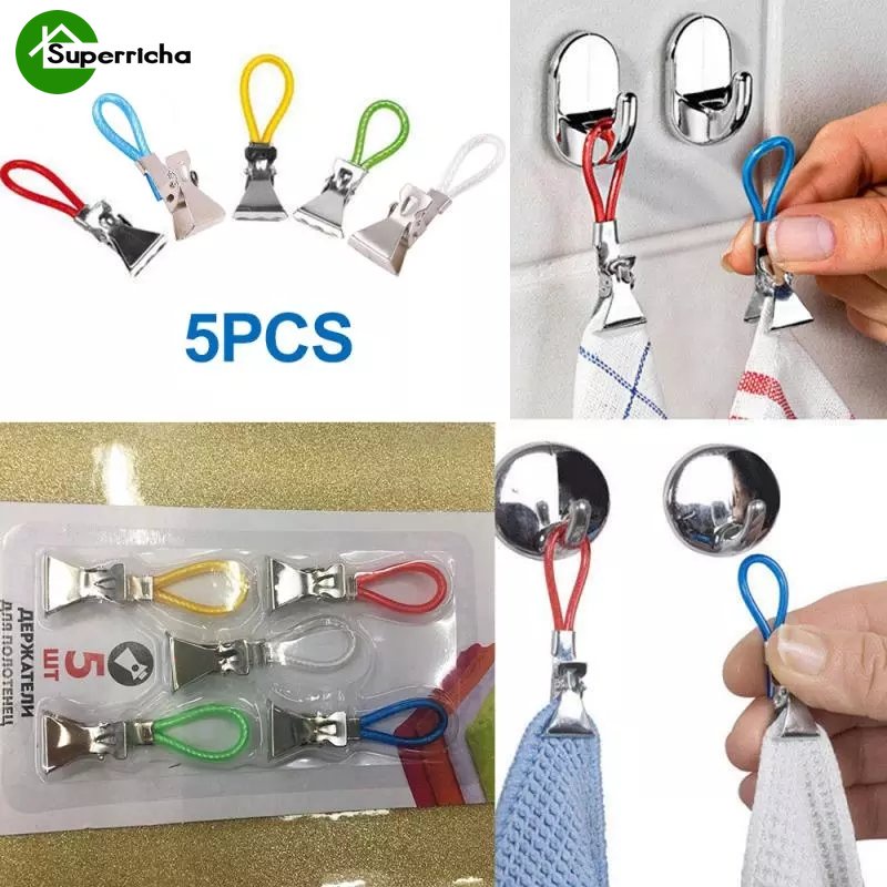Hot Sale/5Pcs/Set Klip Gantungan Handuk Stainless Steel/Klip Gantungan Kain Spons Dapur/Spring Clamp Peg Pins/Aksesoris Gantung Tahan Lama Kamar Mandi