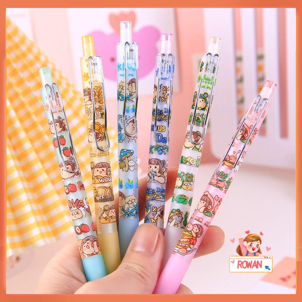 R-flower 6PCS/Set Pena Gel Perlengkapan Kantor Sekolah Gaya Mutil Dengan Klip Alat Tulisan Tekan Type Signature Pen