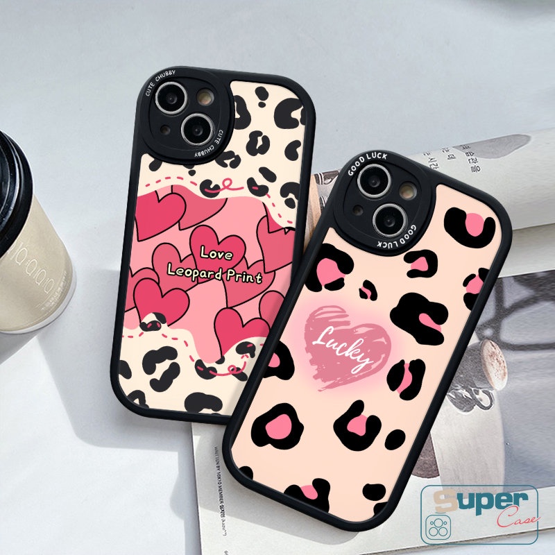 Oppo A17 A16 A55 A78 A1K A3S A54 A58 A7 A77s A12 A76 A16K A5 A9 A16E A57 A15 A53 A5s A96 A95 A74 A17K A92 Reno 8T 78 5Z 5F A31 Love Heart Motif Leopard Keberuntungan Lembut Kotak Lensa Oval