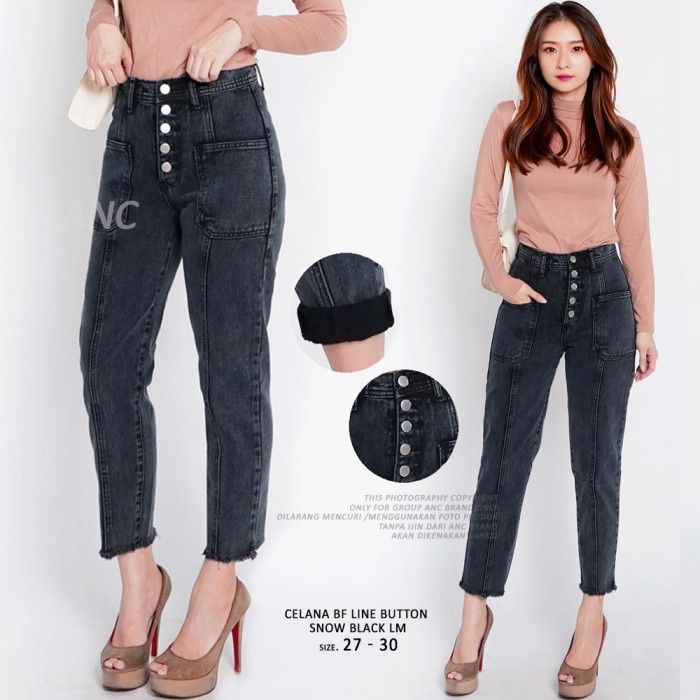 ✨LARIS✨ -Celana Boyfriend Jeans Wanita - Celana BF Kancing Banyak - BF Line Button, 27- 1.2.23
