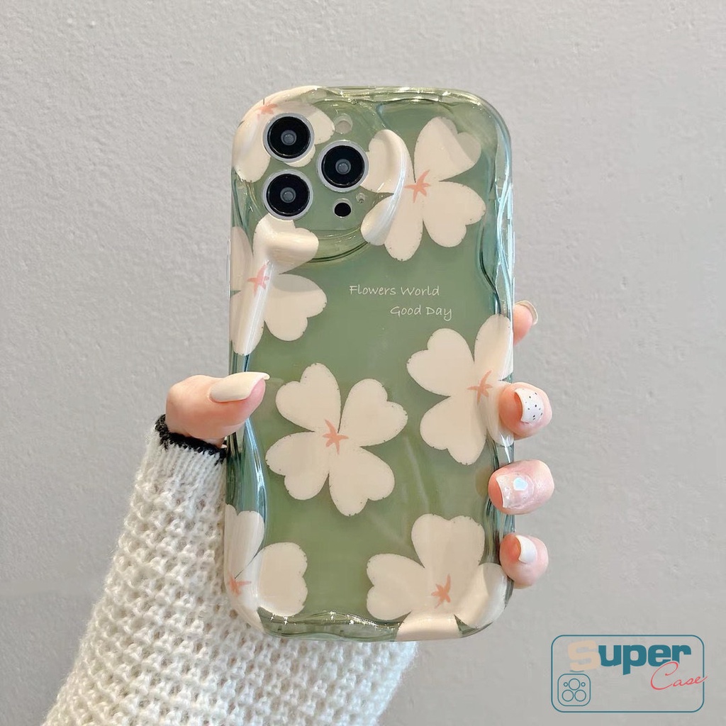 Floral 3D Wavy Curved Edge Fresh Case Kompatibel Untuk iPhone 7Plus 8Plus 11 14 12 13 Pro Max XR X 6s 6 7 8 Plus XS Max SE 2020bunga Musim Panas Lembut Tpu Shockproof Glossy Back Cover