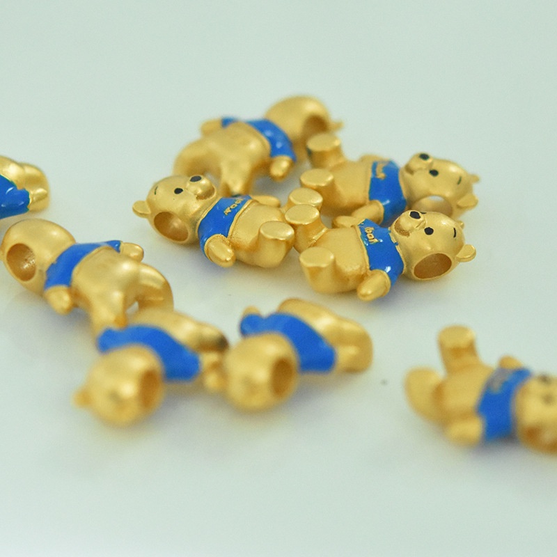 Goldkingdom Fashion Perhiasan Aksesoris Ready Stock Berlapis Emas Asli Kadar 375 3D Emas Asli Kadar 375 Kuning Kartun Pooh Dip Lem Baking Cat Transfer Gelang Dengan Manik-Manik