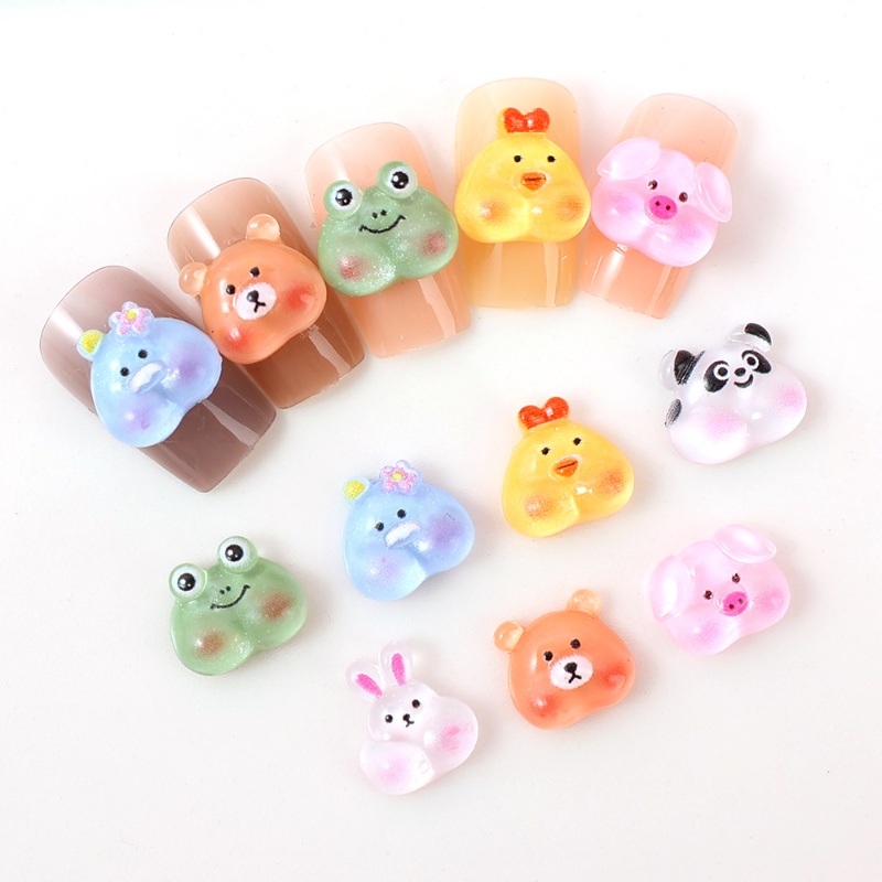 10pcs Jelly Warna Resin Pesona Kuku 3D Kartun Hewan Nail Art Dekorasi Flatback Batu DIY Manicure Hewan Lucu Hiasan Kuku