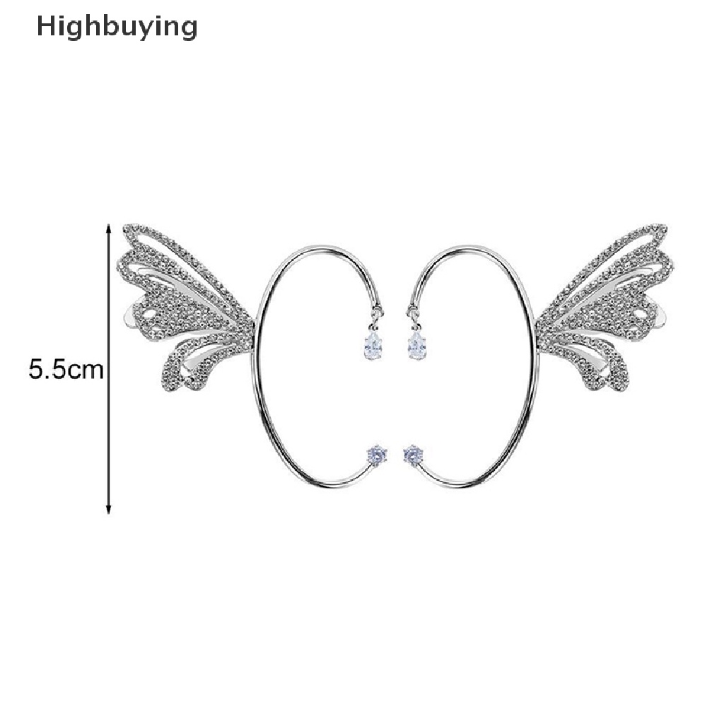 Hbid Trend Shiny Butterfly Kristal Klip Telinga Untuk Wanita Perempuan Logam Kristal C-Shape Ada Anting Telinga Berkilau Klip Earrings Perhiasan Pernikahan Glory