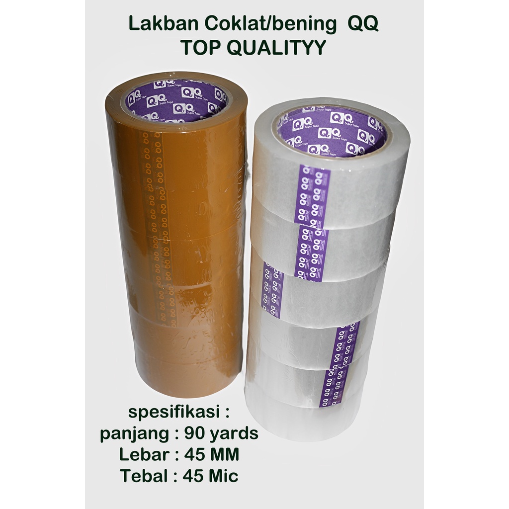 Lakban Bening / Coklat 1 slop (6roll)2IncH 45mmx90Yards Merk  &quot;QQ&quot; PURPLE CORE TOP QUALITY -HRCB