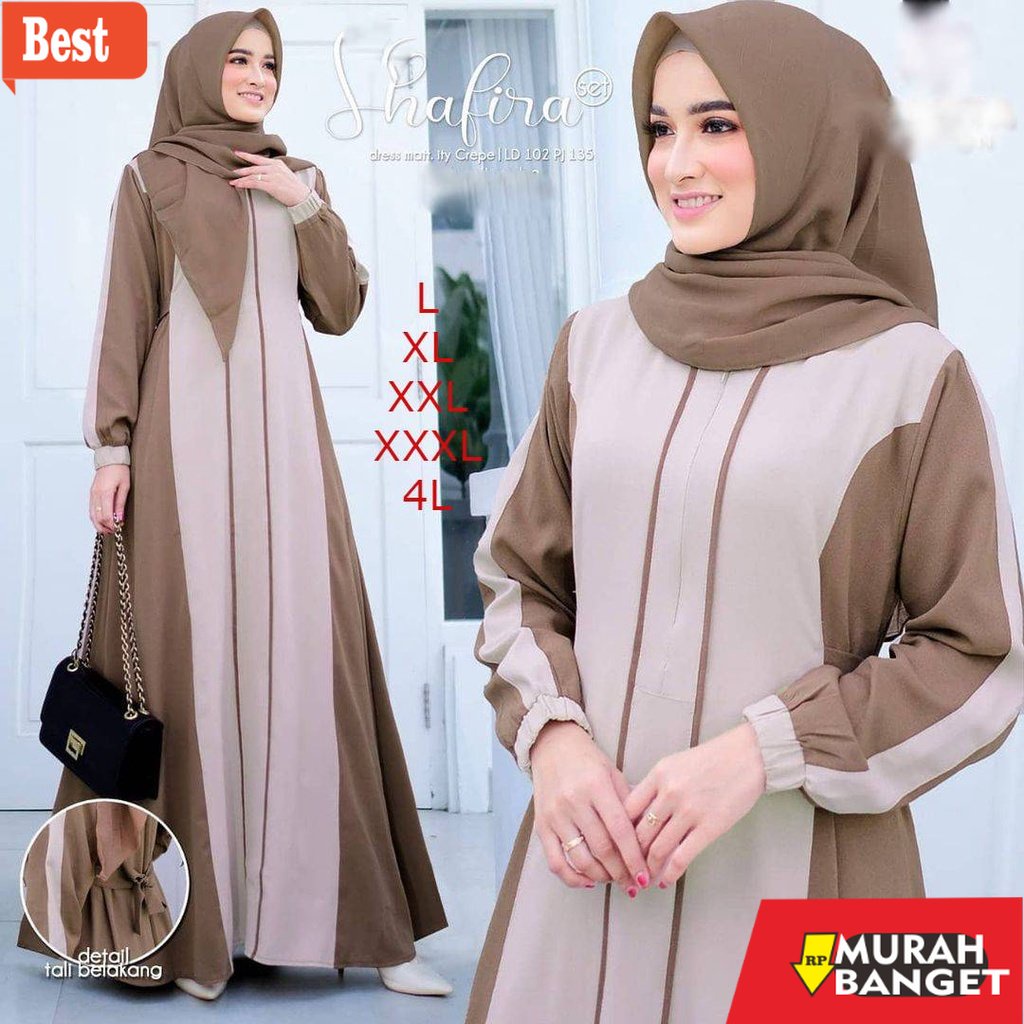 Tren baju lebaran wanita 2023- Gamis Jumbo + hijab dewasa Modern UP TO LD 140