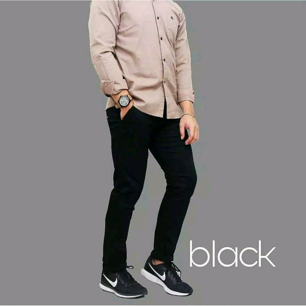 CELANA CHINO Panjang Pria Slimfit Santai Casual Formal Hitam Abu Cream Mocca Size 27-32