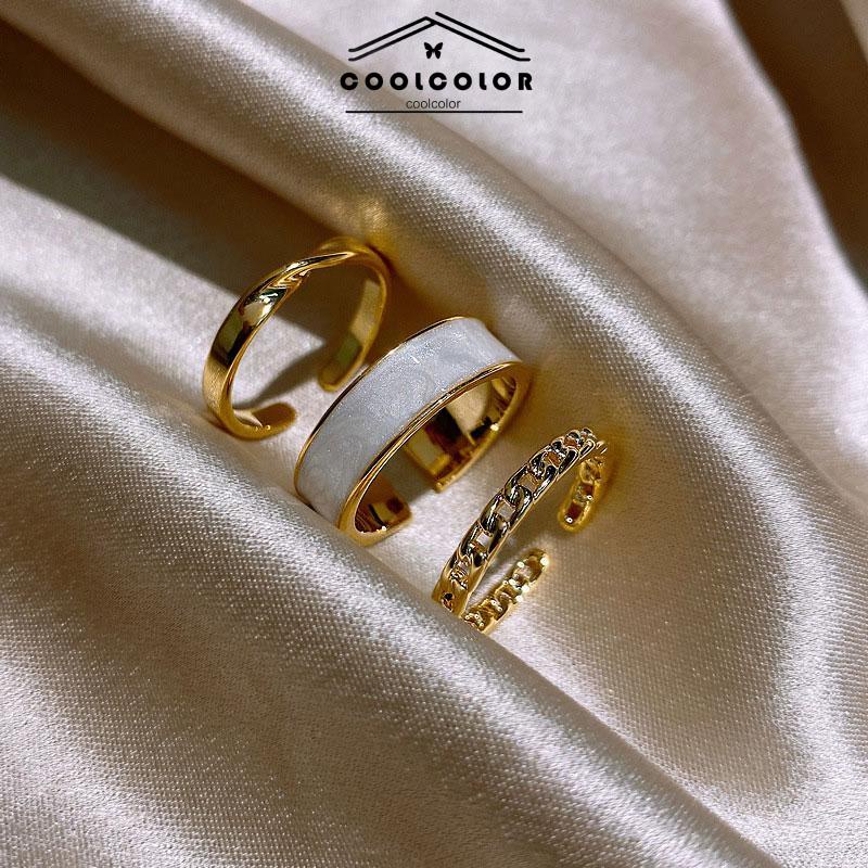 COD❤️Cincin jari telunjuk perhiasan sederhana set tiga potong yang dapat disesuaikan- cl