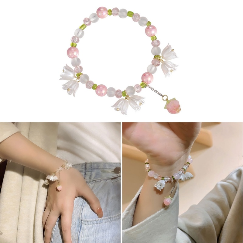 Siy Manis Gelang Bunga Convallaria Majalis Mutiara Vintage Untuk Wanita Manik Pink Lucu