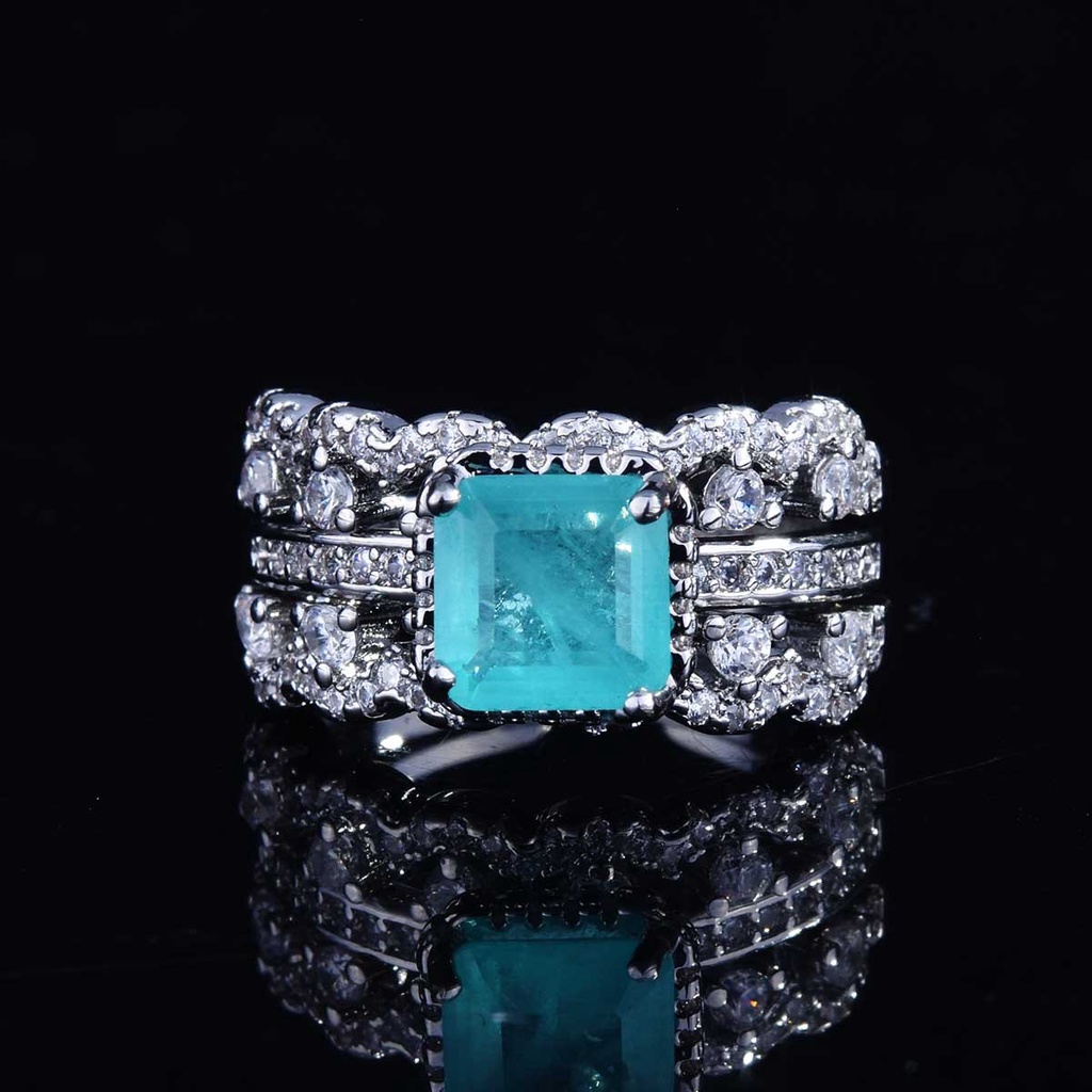 Goldkingdom Aksesoris Perhiasan Fashion Ready Stock Perhiasan Tinggi Desain Paraiba Tourmaline Ring Eropa Dan Amerika Cahaya Mewah Warna Harta Karun Cincin Pasangan Yang Dapat Disesuaikan