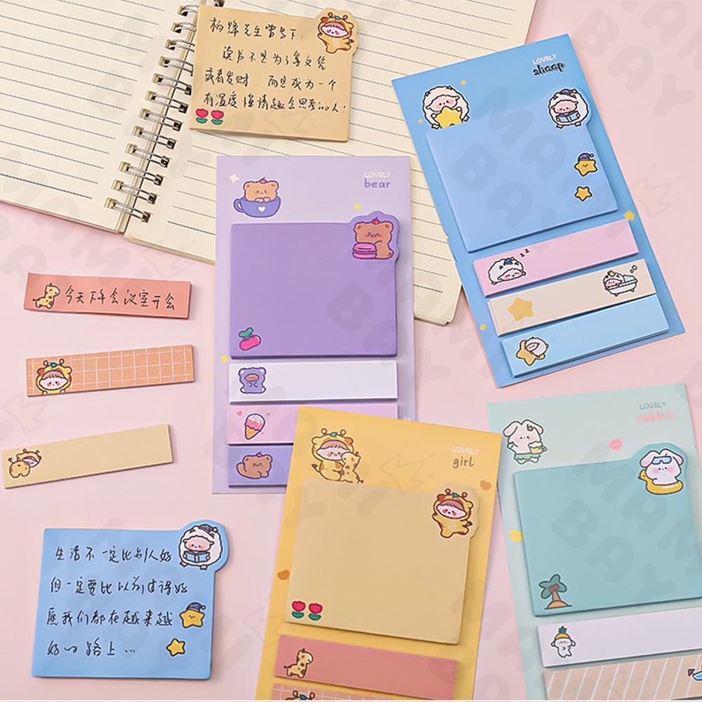 Mamibayi Sticky Notes Pembatas Buku Lucu Motif Hewan 4 Baris