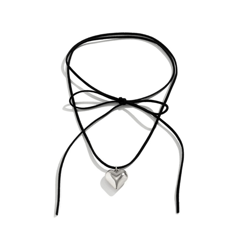 Siy Adjustable Beludru Ikatan Simpul Choker Leher Dasi Rantai Fashion Hati Liontin Kalung