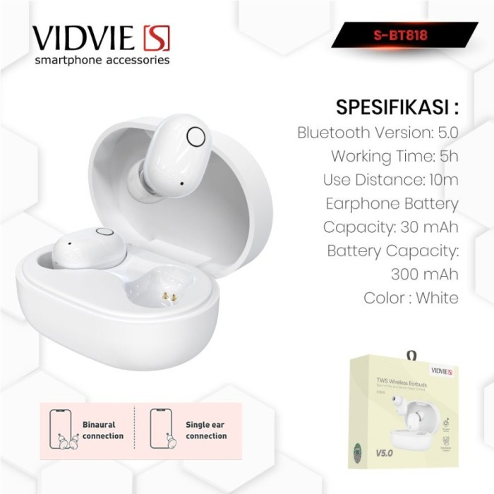 Vidvie S Headset Bluetooth TWS Earohone Nirkabel BT818 - White