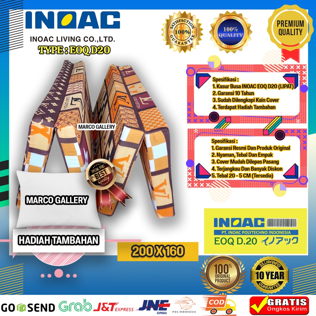 [200X160] Kasur Busa Inoac EOQ D20 Lipat Ukuran 200 X 160 cm Garansi 10 Tahun Anti Kempes GRATIS Ban