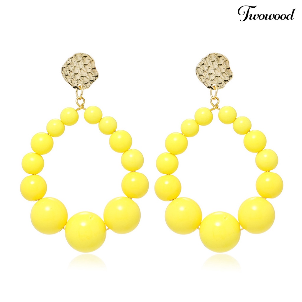 Twowood 1pasang Anting Pejantan Bola Warna Vibrant Tekstur Berlebihan Warna Penuh Pakaian Sehari-Hari Manik-Manik Plastik Wanita Stud Earrings Pakaian Sehari-Hari