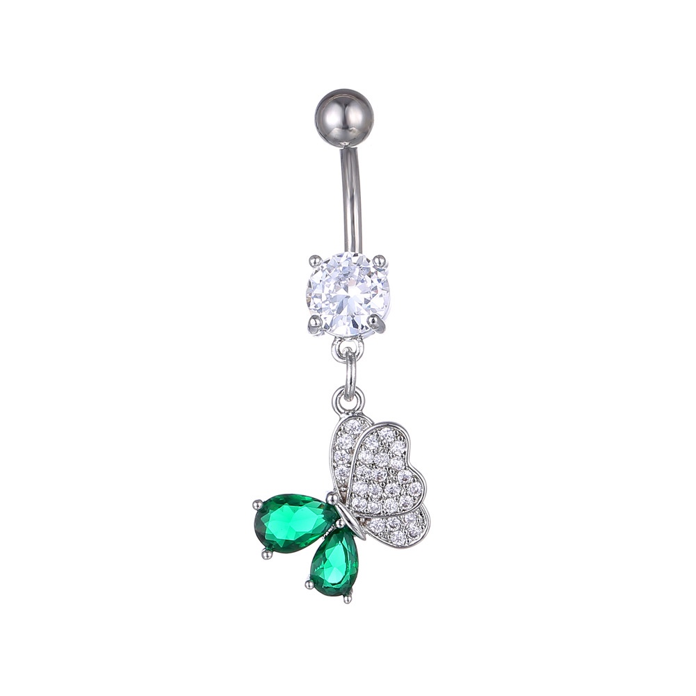 Drop Liontin Pusar Cincin Kristal Kupu-Kupu Zirkon Menjuntai Tindik Pusar Stainless Steel Belly Button Rings