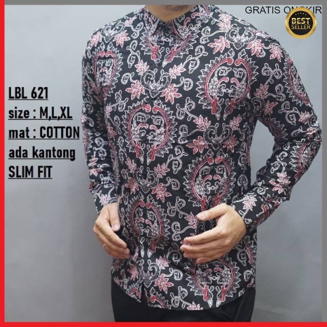 KEMEJA PRIA BATIK LENGAN PANJANG HEM BAHAN KATUN HALUS 40S LBL 621 BAJU MODERN MEWAH SLIMFIT SLIM FIT BY  JAKARTA