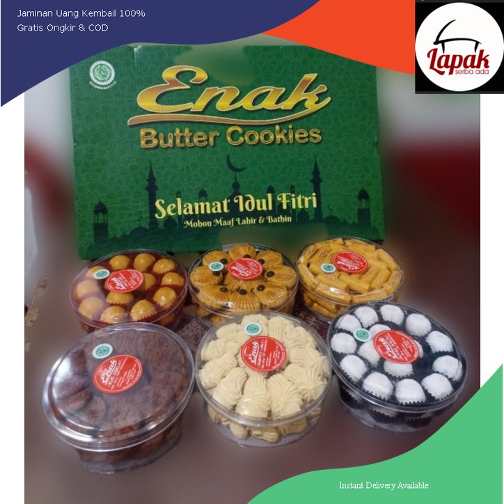 

kue kering merk enak.1 paket isi 6 toples