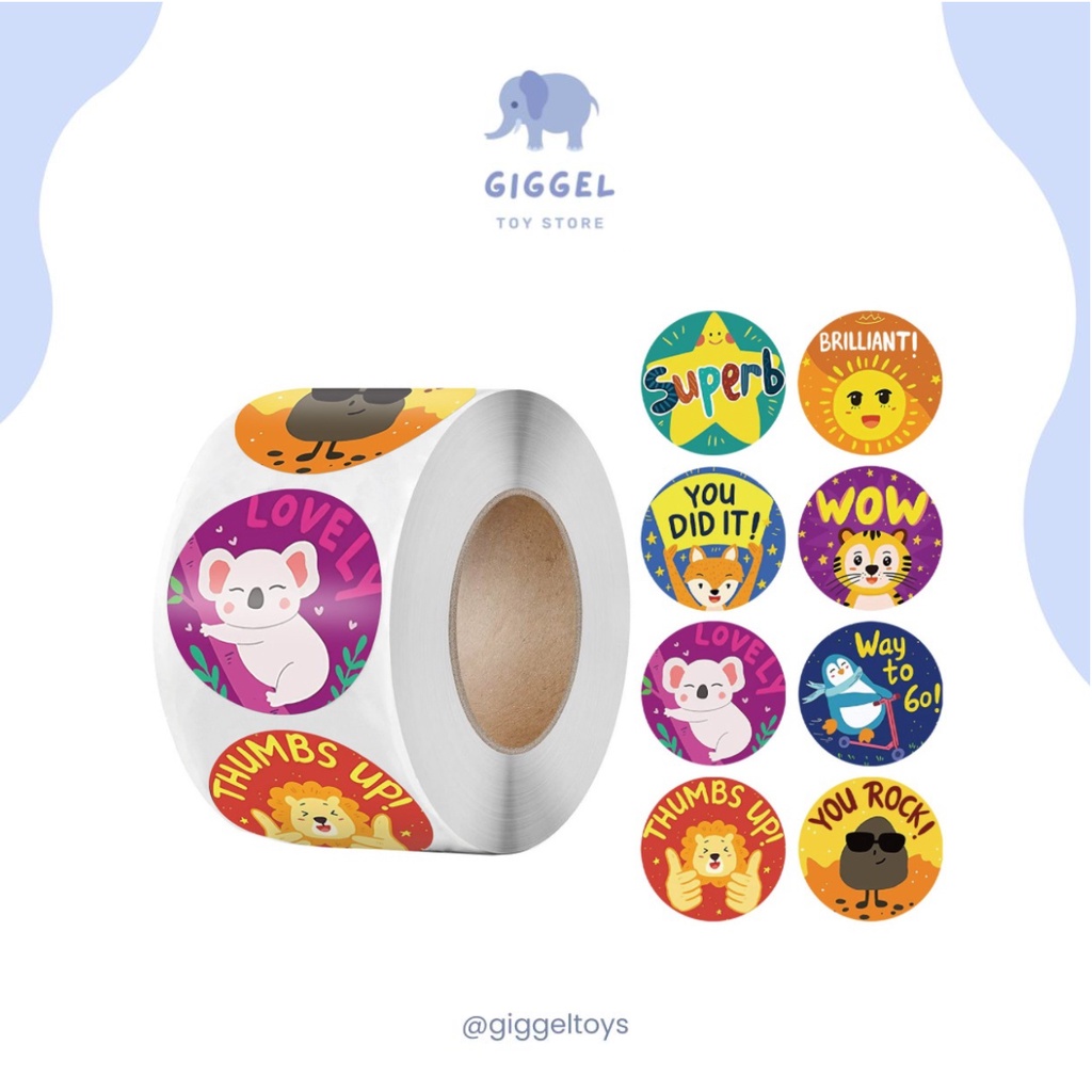 [ Giggel ] Stiker Roll 500 Pcs / Label Thank You / Stiker Unicorn / Label Motivasi