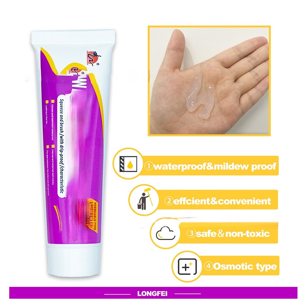 ღ 100Ml Super Kuat Tahan Air Lem Saluran Perbaikan Lem Toilet Anti Bocor Transparan Memperbaiki Kebocoran Perekat Ambang Jendela retak Perbaikan Alat dengan Sikat