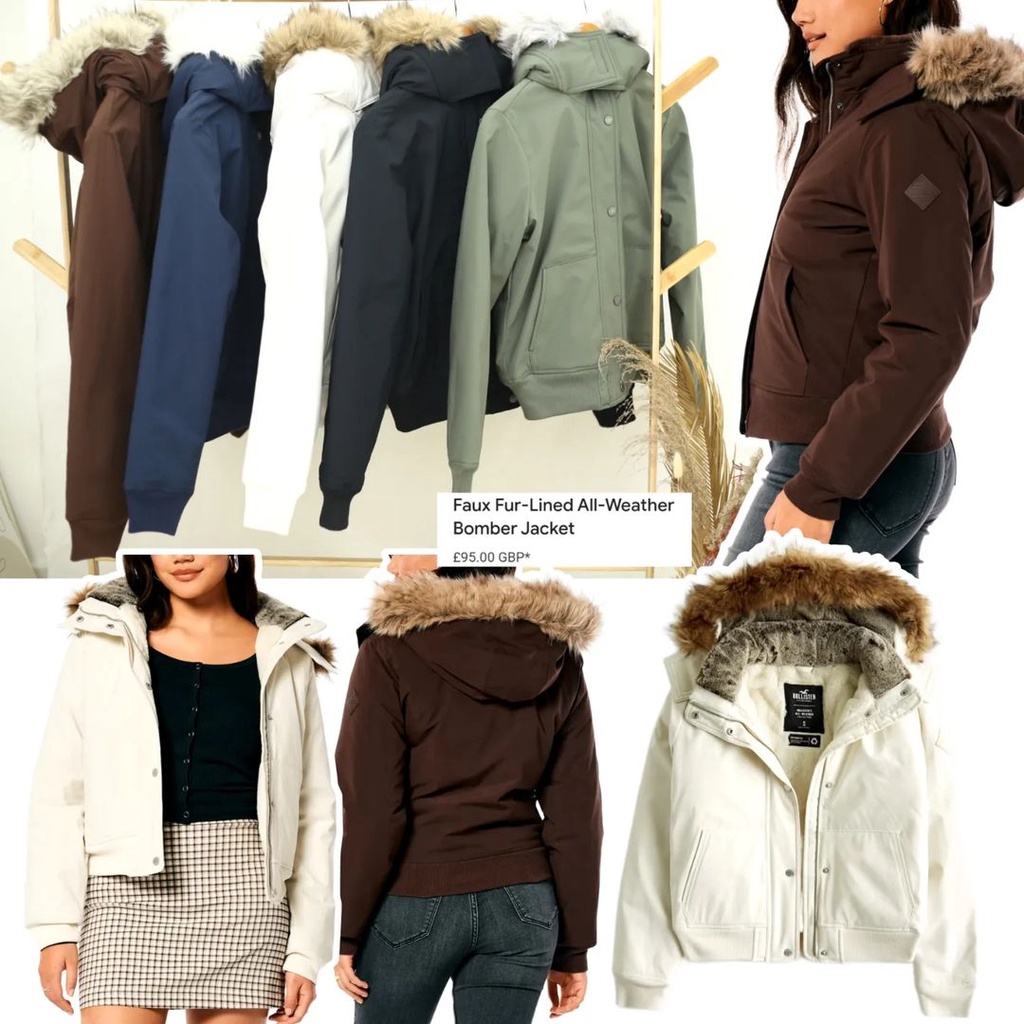 RA788 Hollister Faux Fur All weather Bomber Jacket