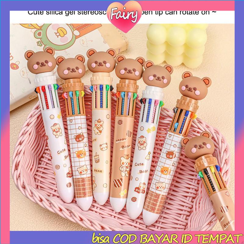 

10 Warna Tekan Pulpen Beruang Lucu Bentuk Alat Tulis Kantor Siswa Pena F