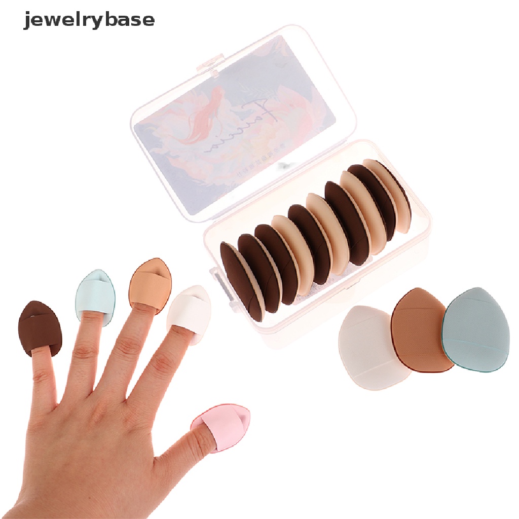 [jewelrybase] 10pcs/box Ukuran Mini Finger Puff Set Makeup Spons Concealer Puff Makeup Tools Butik