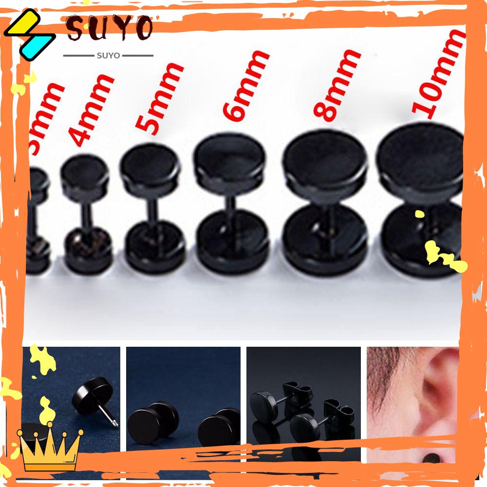 Suyo 1pasang Anting Unisex Bentuk Bulat Bahan Stainless Steel Cheater Plug