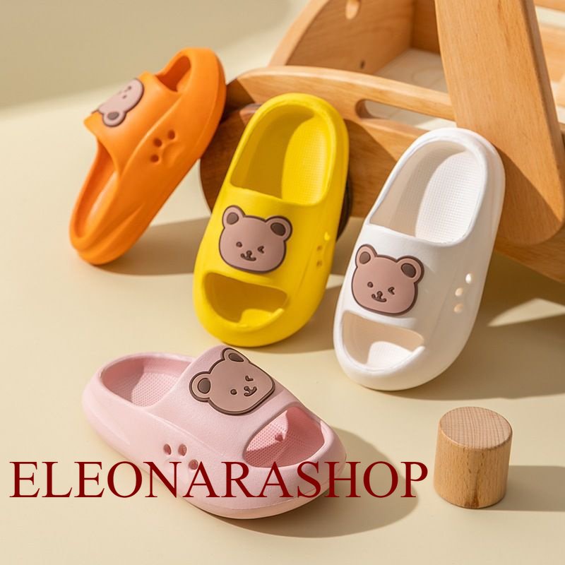 ELEONARASHOP SANDAL SLOP ANAK-ANAK SLIP ON MOTIF KARAKTER BEAR KARET JELLY ANTI SLIP EMPUK NYAMAN FA
