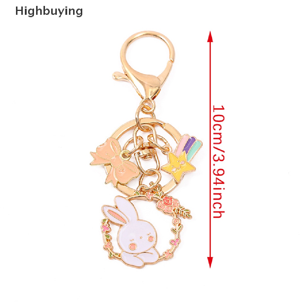 Hbid Gantungan Kunci Bunga Merah Muda Kartun Kelinci Lucu Bunny Bag Keyrings Anti-lost Aksesoris Perhiasan Fashion Wanita Anak Untuk Teman Glory