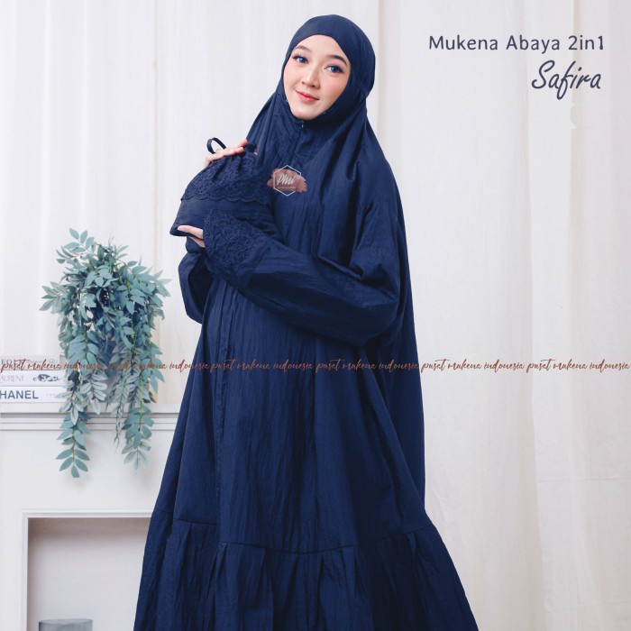 BEST SELLER MUKENAH LEBARAN RUKUH MUKENA DEWASA TRAVELLING JUMBO 2IN1 ABAYA SAFIRA NAVY READY | MUKE