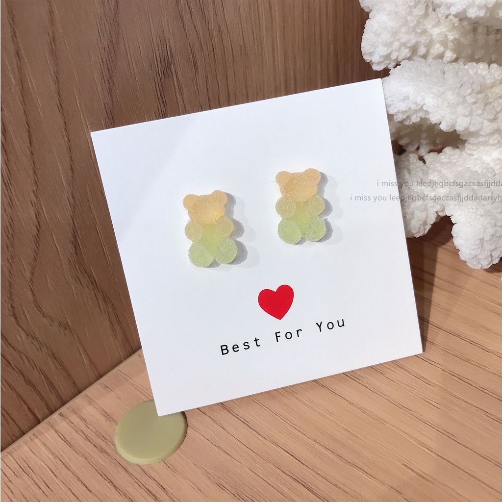 Super Cute Gummy Bear Stud Earring Untuk Wanita Anak Gradual Warna-Warni Kartun Hewan Anting Perhiasan Aksesoris Pesta