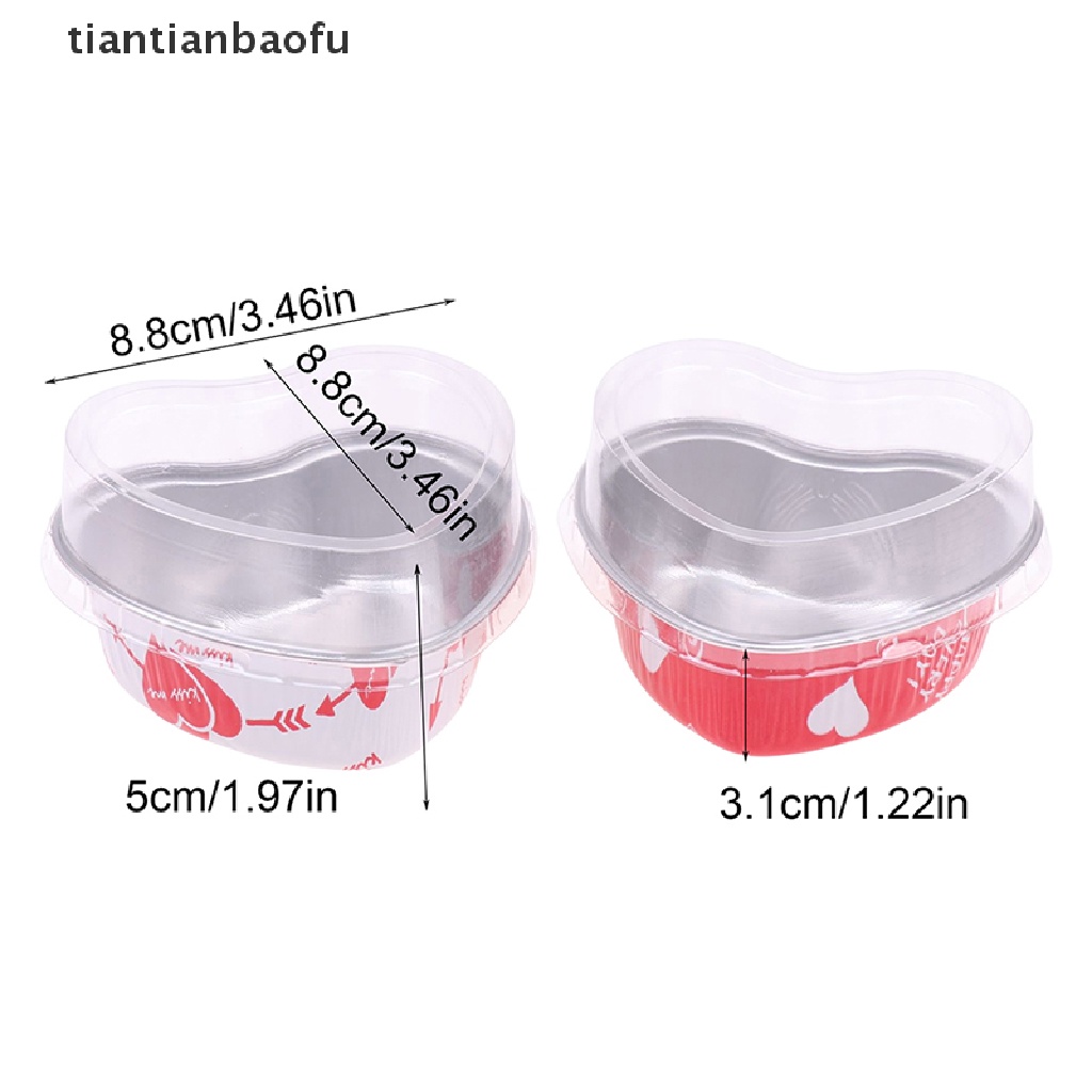 [tiantianbaofu] 10pcs/set 100ML Gelas Kue Aluminium Foil Berbentuk Hati Dengan Tutup Loyang Kue Butik