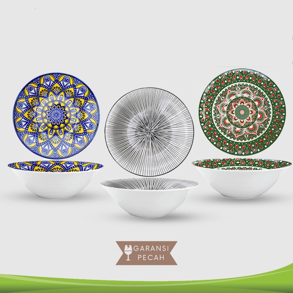 Mangkok Makan Keramik Motif Jepang| Mangkok Bohemian| Mangkok Floral - A