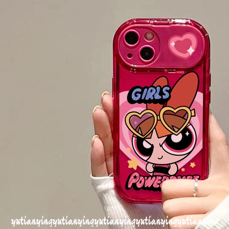 IPHONE Flip Kreatif Make Up Mirror Case Kompatibel Untuk Iphone11 12 14 13 Pro Max7 8 Plus X XR XS MAX SE 2020 Kartun Lucu The Powerpuff Gadis Lembut TPU Phone Cover