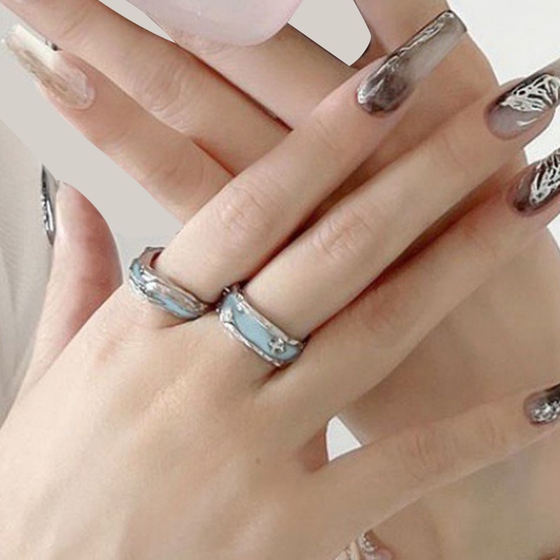 Korea Fashion Geometris Gelombang Enamel Glaze Rings Untuk Wanita Handmade Hias Zircon Open Ring