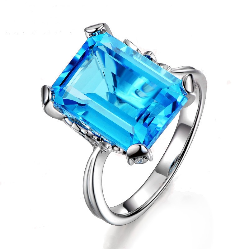 Goldkingdom Aksesoris Perhiasan Fashion Ready Stock Topaz Safir Cincin Laut Biru Karat Pertunangan Berlian Cincin Perhiasan Warna-Warni