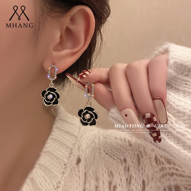 925jarum Perak Mutiara Anting Bunga Camelia Korea Vintage Liontin Anting Untuk Wanita Perhiasan Hadiah