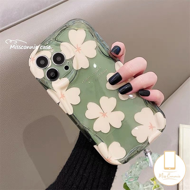 3d Wavy Curved Edge Floral Glossy Case Kompatibel Untuk iPhone 7plus 11 13 14 12 Pro Max XR 7 6s 6 8 Plus X XS Max SE 2020 Bunga Segar Shockproof Airbag Lembut Tpucover Belakang