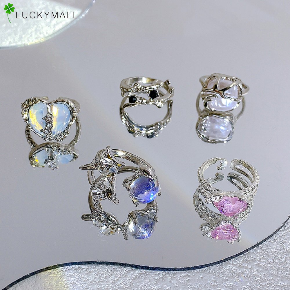 Cincin Jari Hati Batu Permata Elegan Fashion Butterfly Snake Opal Adjustable Ring Untuk Aksesoris Perhiasan Wanita